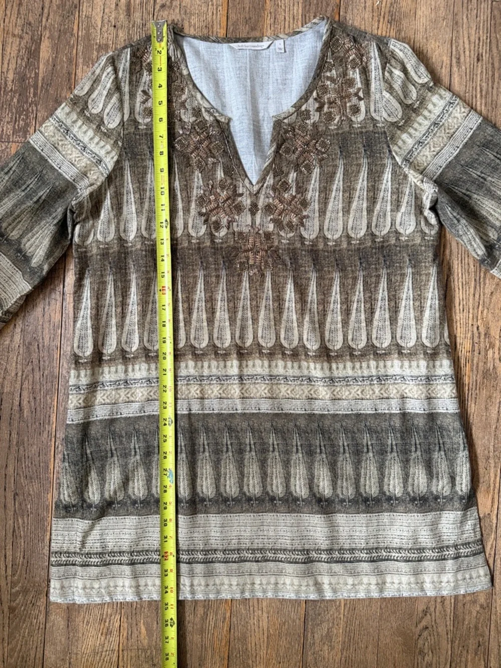 Soft Surroundings Bohemian Cotton Linen Blend Tunic with Beaded Yoke - Picture 6 of 8
